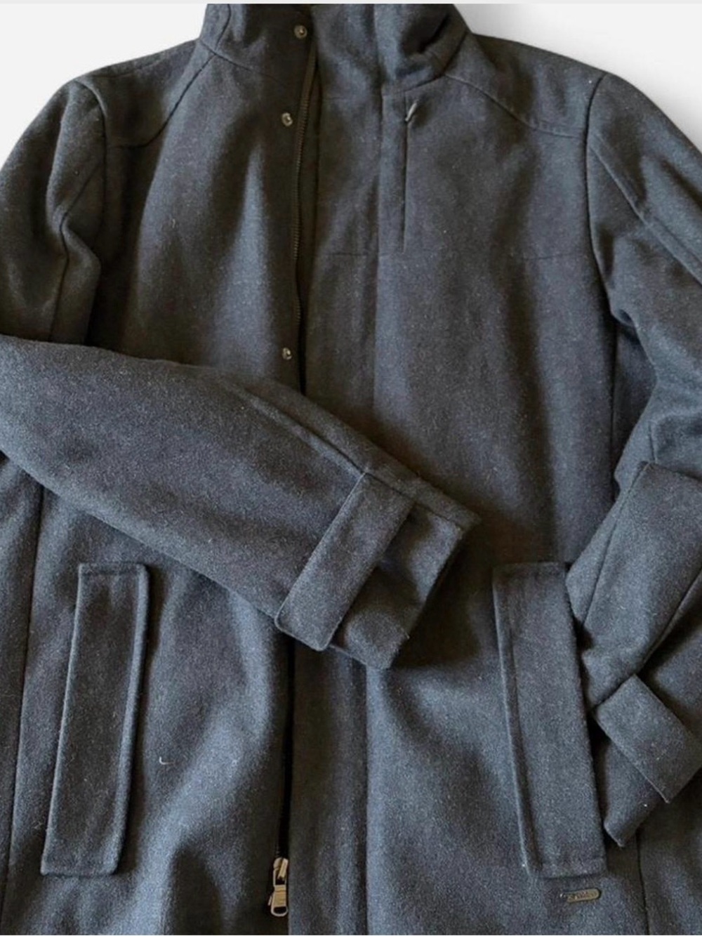 Calvin Klein Men's Pea Coat Charcoal Black Wool Blend